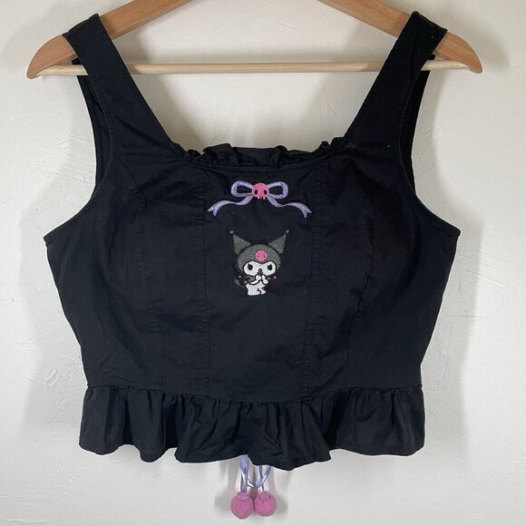 Kuromi by Sanrio Hot Topic Pom Pom Corset Top womens size Small - Picture 1 of 8